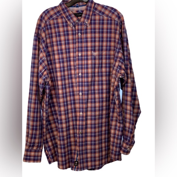 Ariat Pro Series Orange And Navy Western Style Button Up Shirt - Size XL EUC - Picture 1 of 9